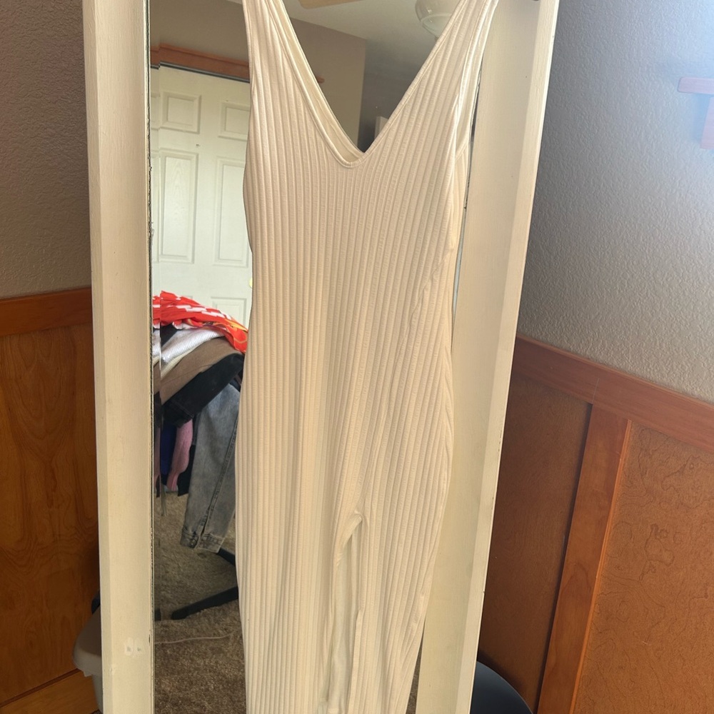 Vici Cream Ribbed Midi Dress